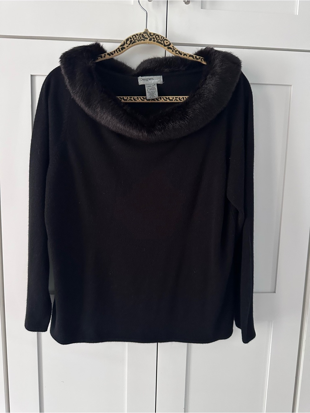 Designers Originals Black Cowl-Neck Sweater with Faux-Fur Trim